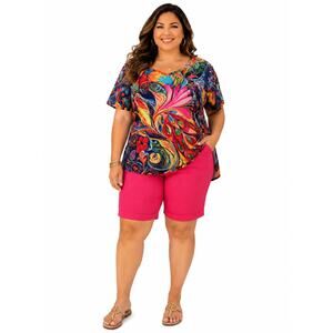 Boutique Abstract Peacock Art Top Plus Size Boho Floral Tunic Blouse 2X